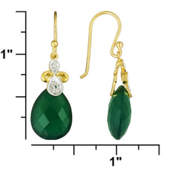Genuine BEAUTIFUL GREEN ONYX Earrings 18K GOLD/SIL - Picture 8 of 8